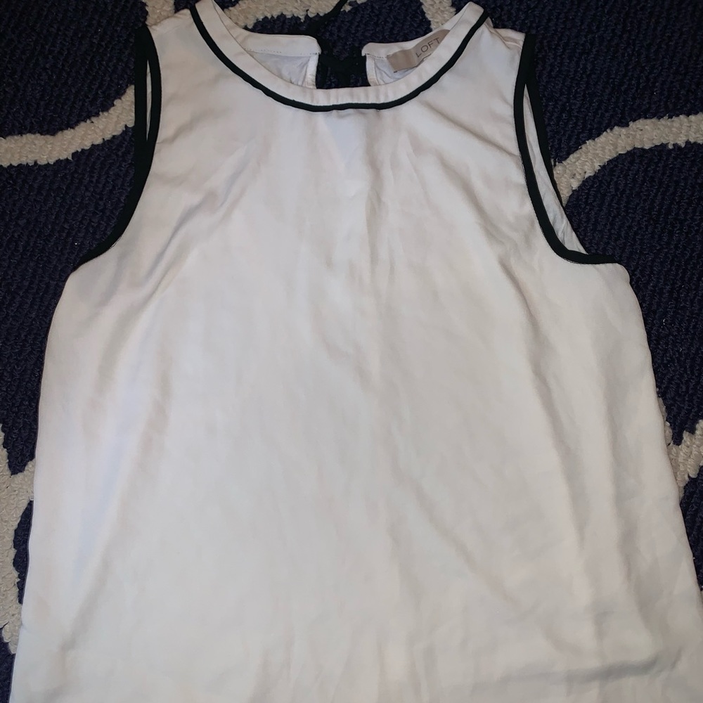 White tank with black trimming, tie back!